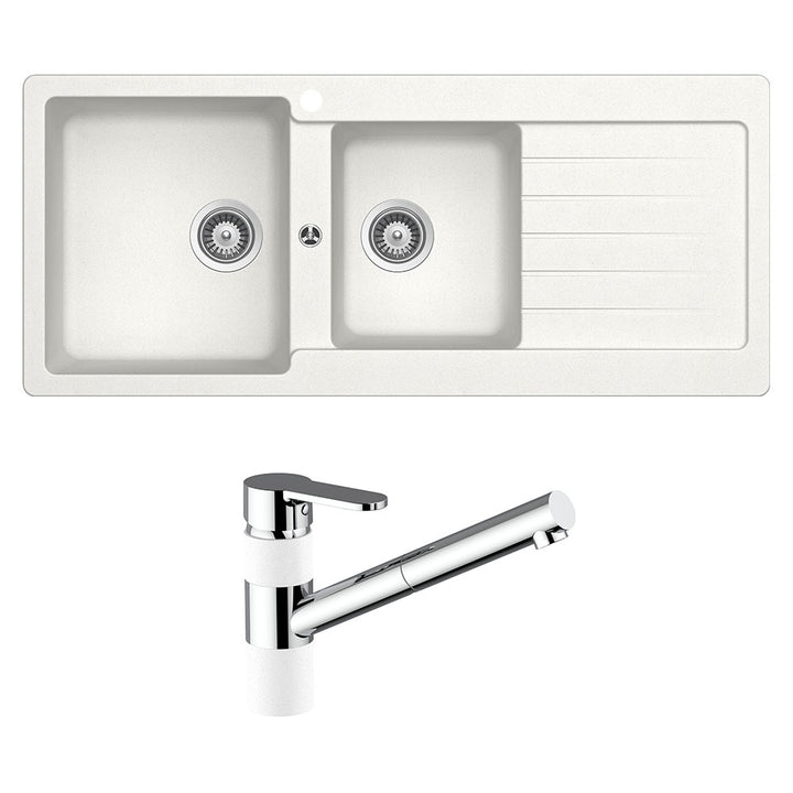 Abey Schock Typos 1 &amp; 3/4 Left Hand Bowl with Drainer 1TH &amp; 400710A Kitchen Mixer Alpina