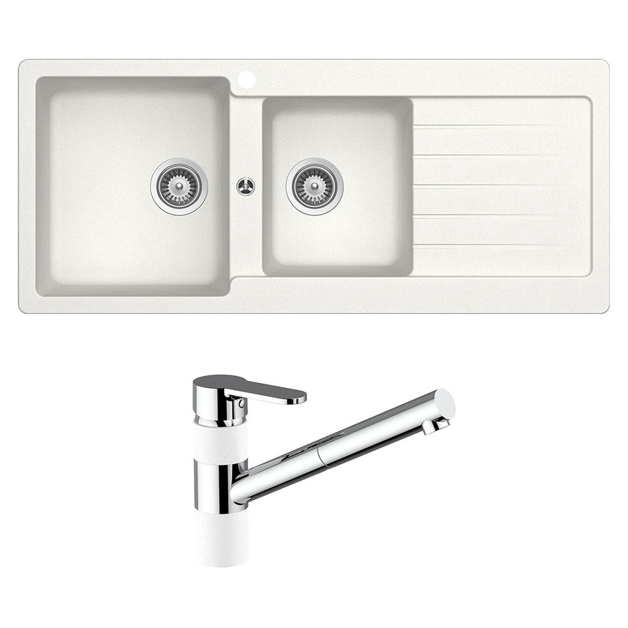 Abey Schock Typos 1 & 3/4 Left Hand Bowl with Drainer 1TH & 400710A Kitchen Mixer Alpina