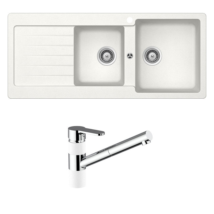 Abey Schock Typos 1 &amp; 3/4 Right Hand Bowl with Drainer 1TH &amp; 400710A Kitchen Mixer Alpina