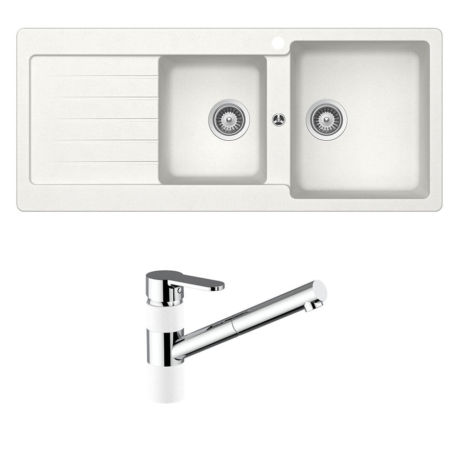 Abey Schock Typos 1 & 3/4 Right Hand Bowl with Drainer 1TH & 400710A Kitchen Mixer Alpina