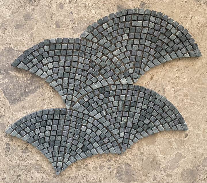 Indian Green Tumbled Mini Fan Marble Mosaic