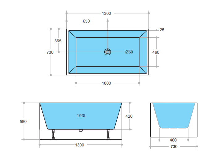 Theo Back to Wall Bath-Tub Bath Gloss White 1300mm