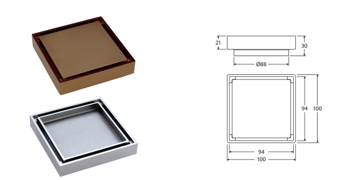 Fienza Round 2-in-1 Tile Bed Floor Waste 88mm Outlet Gun Metal