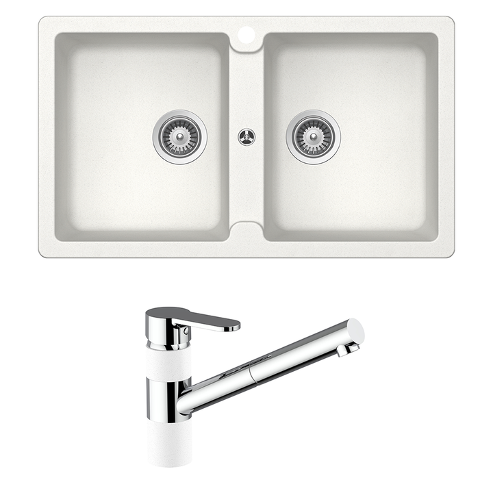 Abey Schock Typos Double Bowl &amp; 400710A Pull Out Kitchen Mixer Alpina