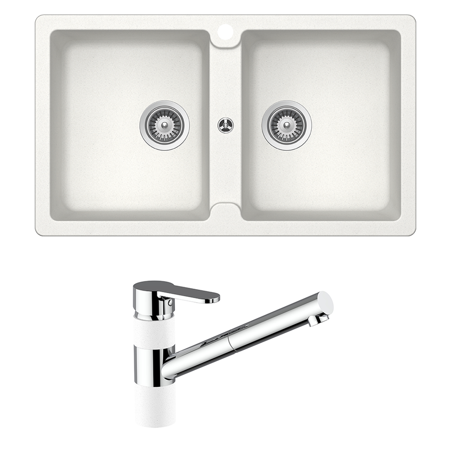 Abey Schock Typos Double Bowl & 400710A Pull Out Kitchen Mixer Alpina