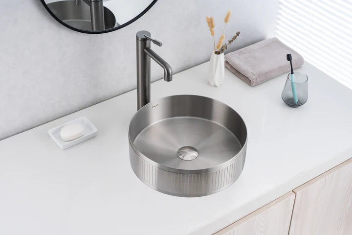 ALIA Textured Stainless Steel Round Basin – Modern Bathroom Sink
