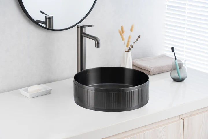 ALIA Textured Stainless Steel Round Basin – Modern Bathroom Sink