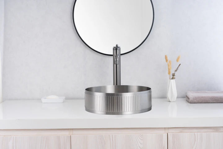 ALIA Textured Stainless Steel Round Basin – Modern Bathroom Sink