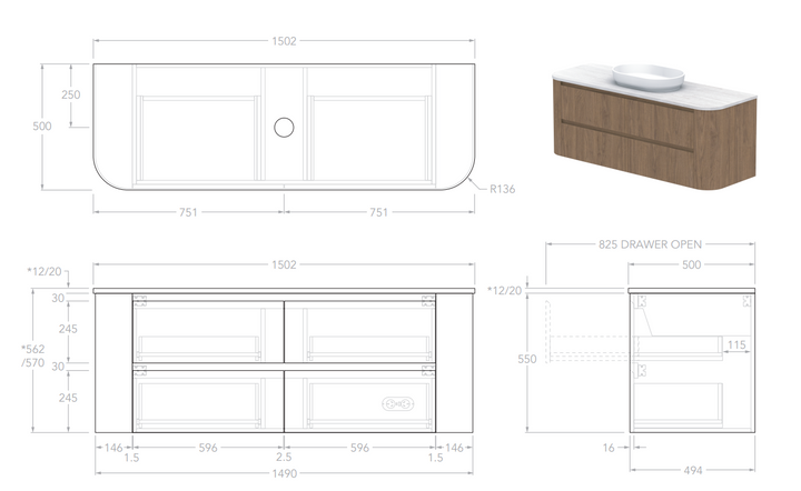 Adp Thea 1500 Wall Hung Vanity