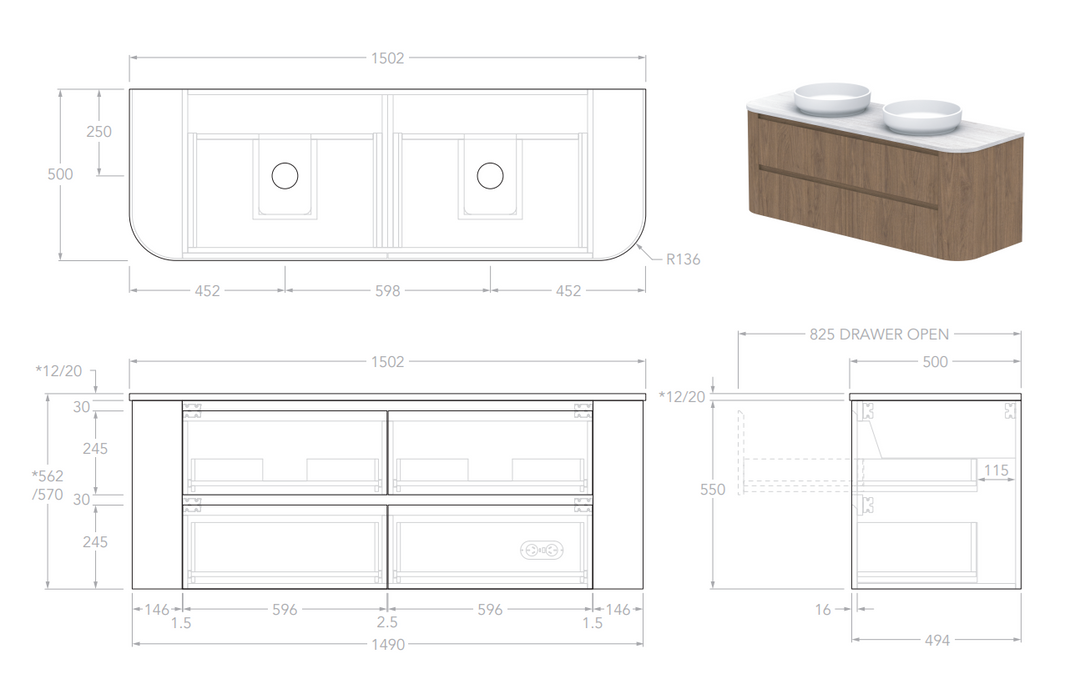 Adp Thea 1500 Wall Hung Vanity