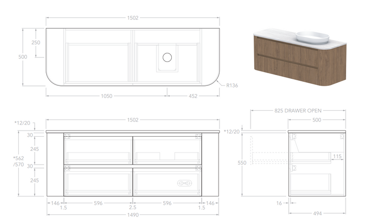 Adp Thea 1500 Wall Hung Vanity