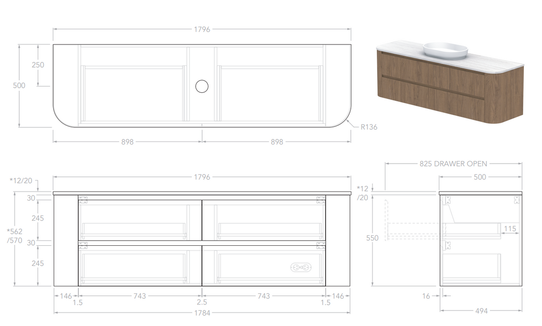 Adp Thea 1800 Wall Hung Vanity