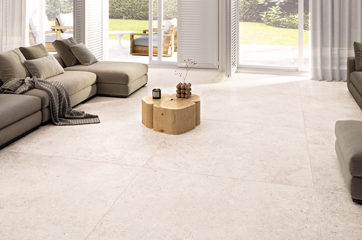Tivoli White Cross Cut Italian Made Porcelain Travertine Look Tile