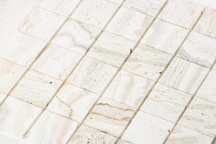 Travertine Extra White Square Mosaic
