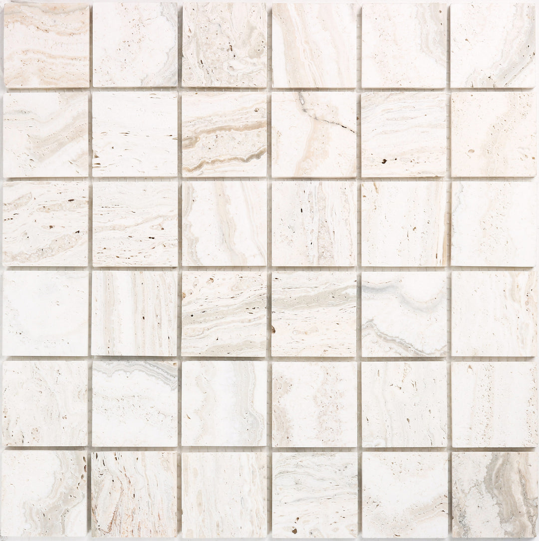 Travertine Extra White Square Mosaic