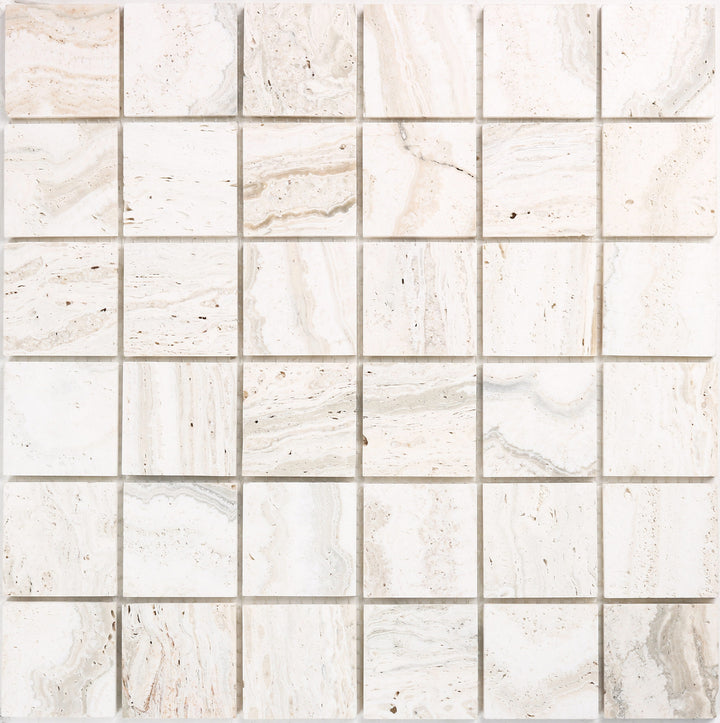 Travertine Extra White Square Mosaic