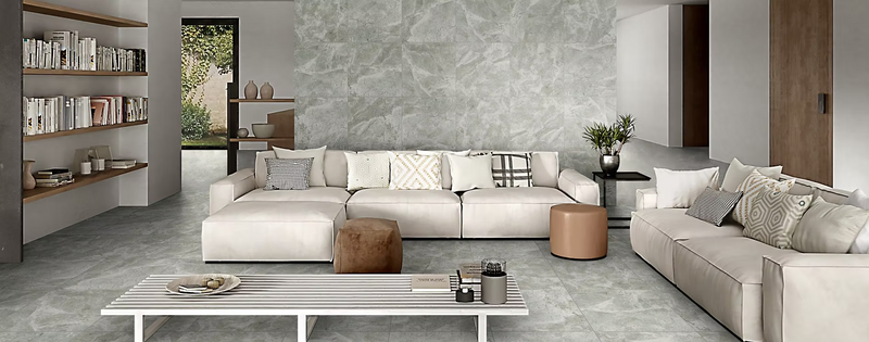 Classic marble-look porcelain slab with elegant veining pattern