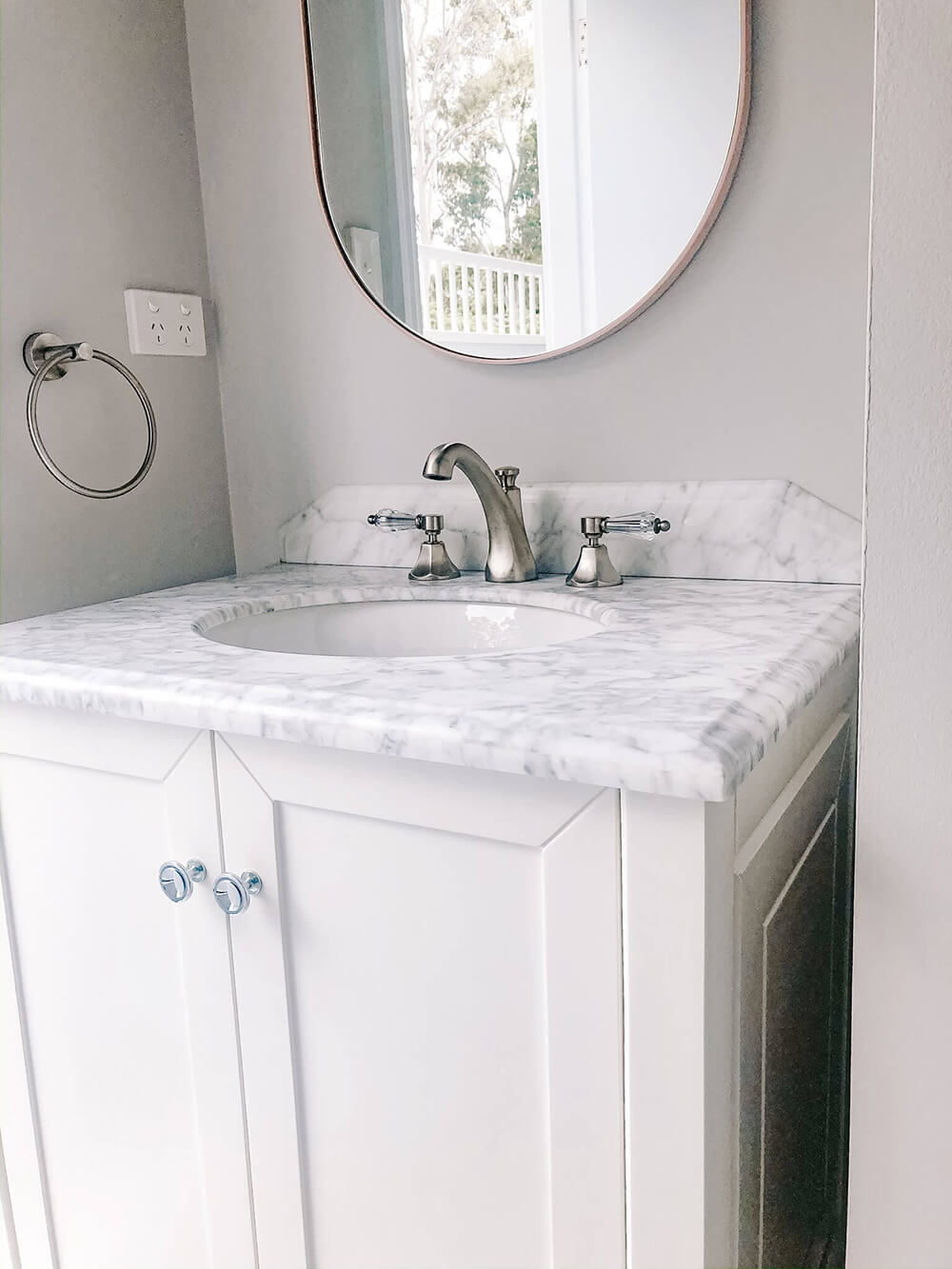 Turner Hastings Coventry 75 x 55 Satin White Vanity with Real Marble Top & Ceramic Undercounter Basin