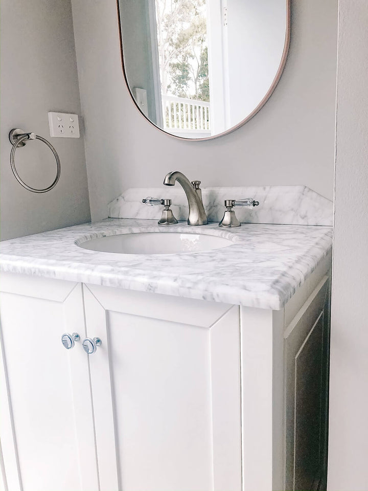 Turner Hastings Coventry 75 x 55 Satin White Vanity with Real Marble Top & Ceramic Undercounter Basin