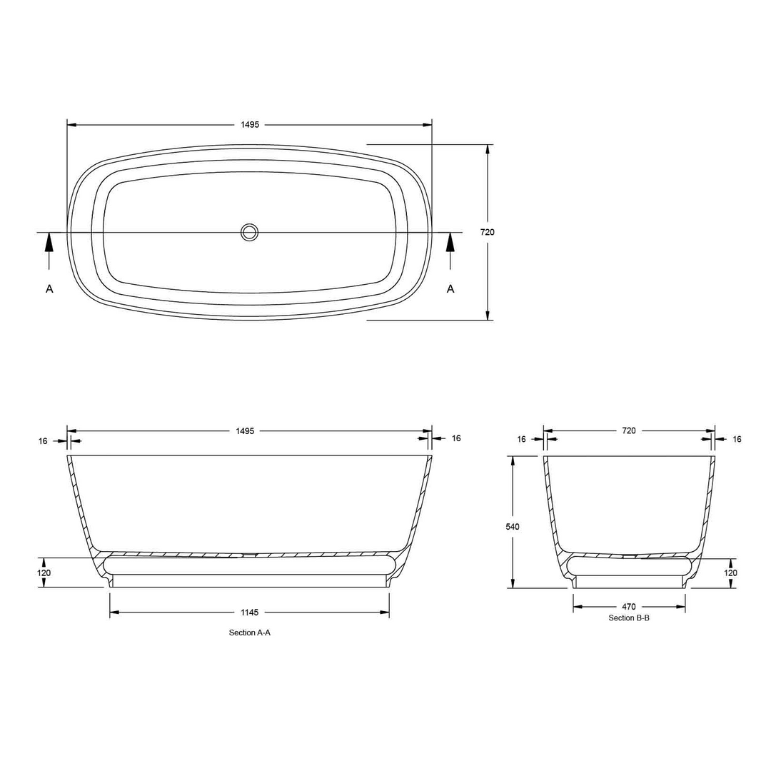 Turner Hastings Maldon 150 x 72 TitanCast Solid Surface Freestanding Bath - Special Finish