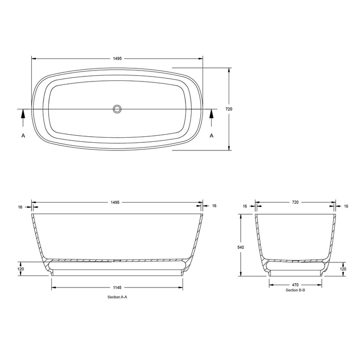 Turner Hastings Maldon 150 x 72 TitanCast Solid Surface Freestanding Bath - Special Finish