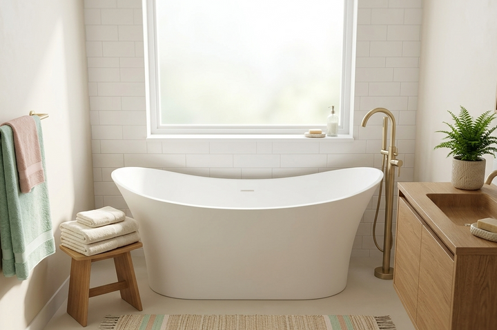 Kaskade Yael VX32-1725 Freestanding Stone Bath with Overflow