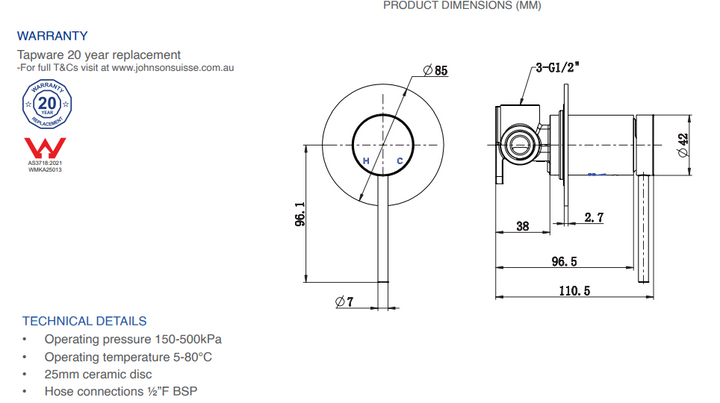 Johnson Suisse Venezia Shower Mixer Kit Complete
