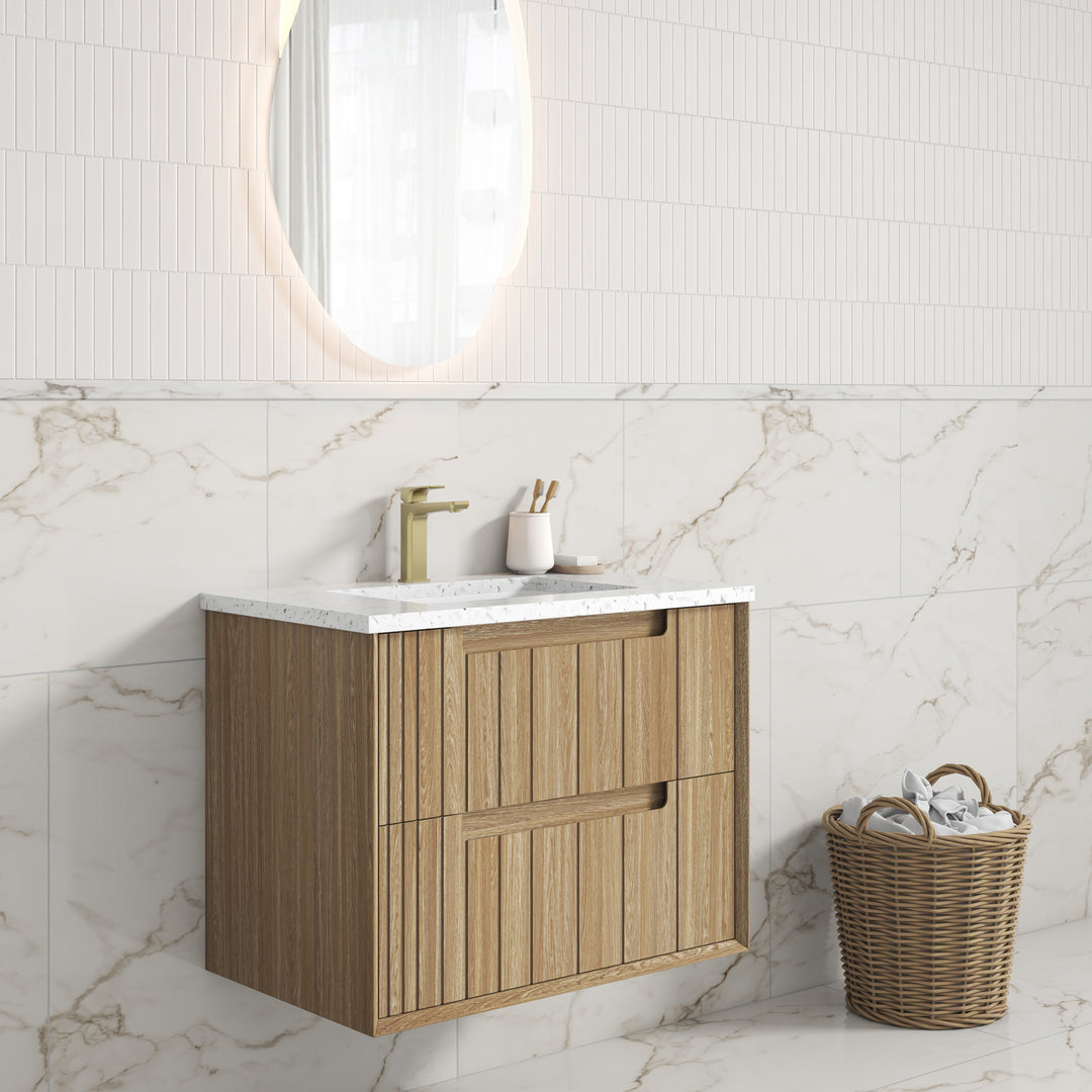 Voulari Framed Wall Hung 750mm Harvest Oak Cabinet