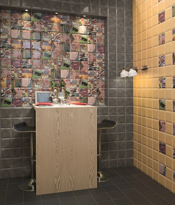 York Multi Colour Mix Decor Matt Tile 150x150mm