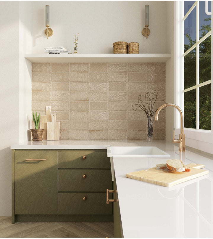 Additional kitchen splashback tile sample showing pattern and texture
