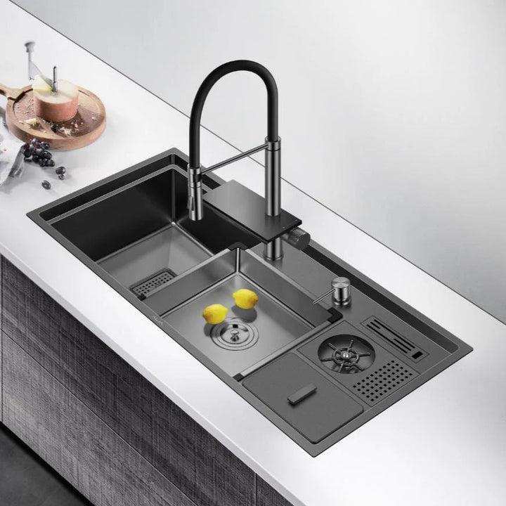 Alia Double Bowl Smart Sink Gunmetal Grey