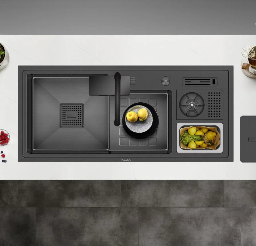 Alia Double Bowl Smart Sink Gunmetal Grey