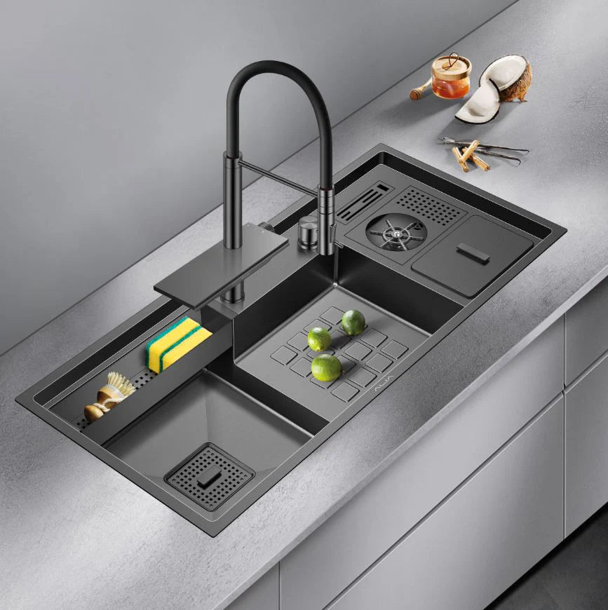 Alia Double Bowl Smart Sink Gunmetal Grey