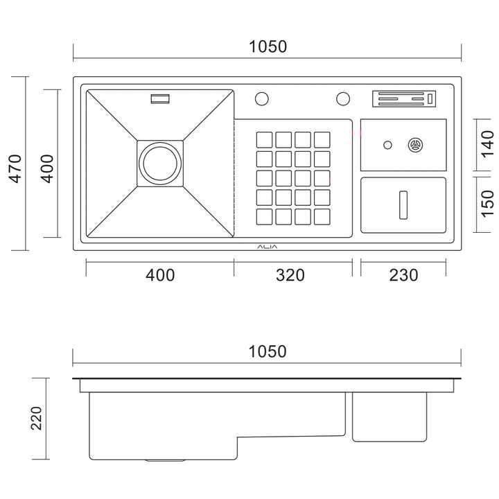 Alia Double Bowl Smart Sink Gunmetal Grey