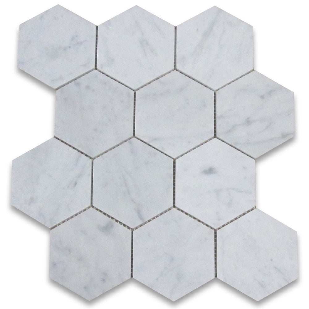 Carrara Hexagon XL Honed Mosaic