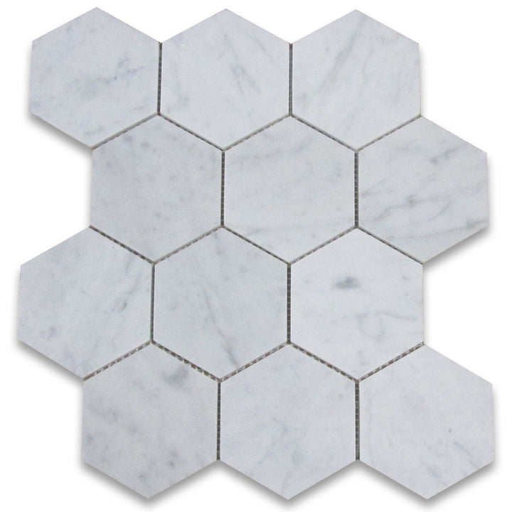 Carrara Hexagon XL Honed Mosaic