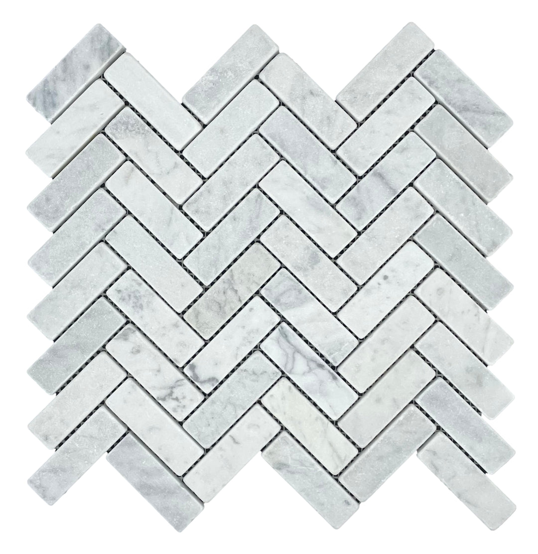 Herringbone Carrara Tumbled 75x25mm