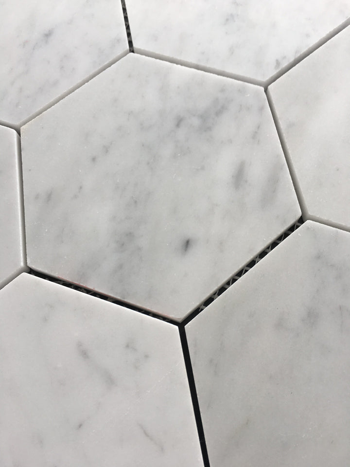 Carrara Hexagon XXL Honed Mosaic