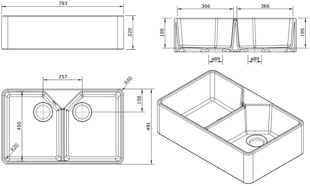 Turner Hastings Chester Double Flat Front Fine Fireclay Farmhouse Butler Sink Collection
