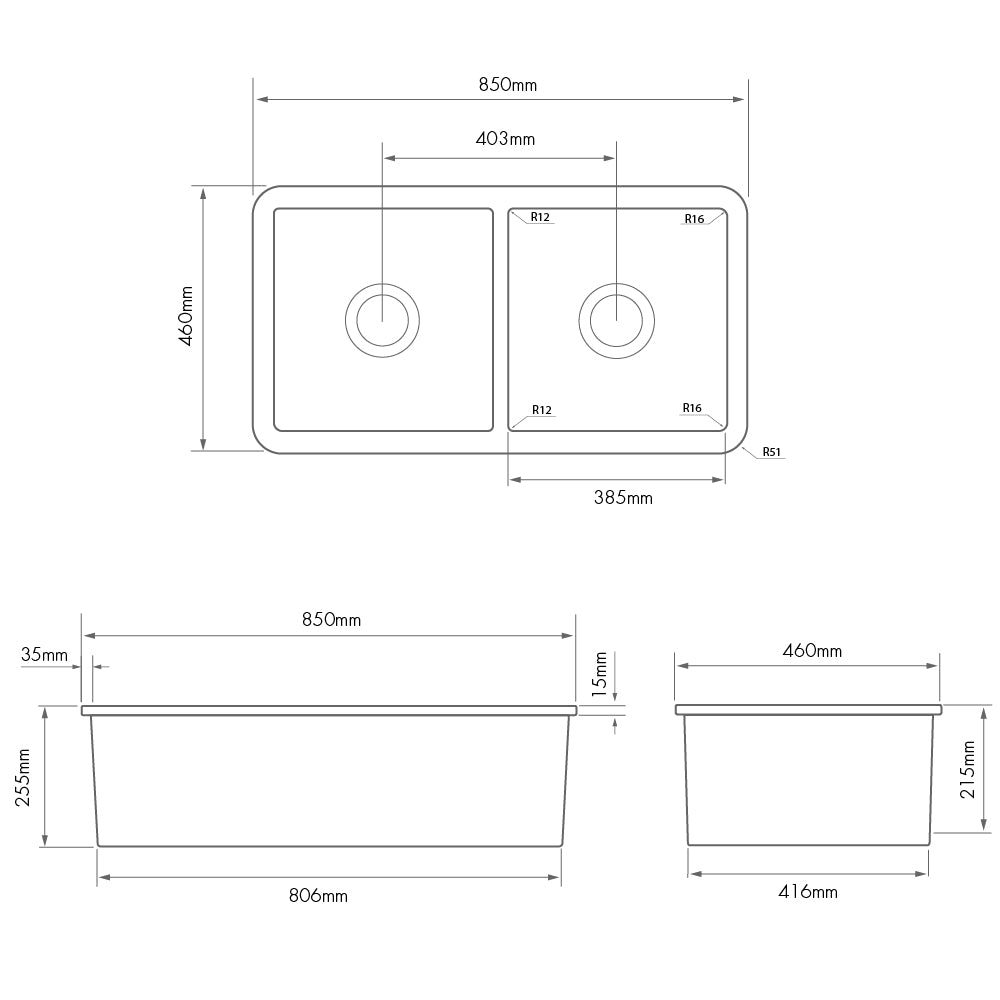 Turner Hastings Cuisine Double Inset/Undermount Fine Fireclay Sink Matte Black
