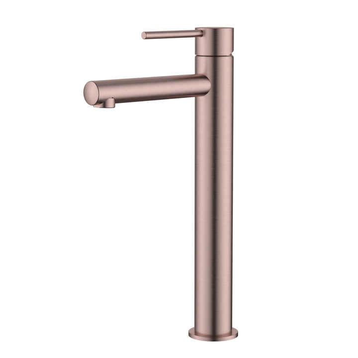 Rose gold faucet on a white background
