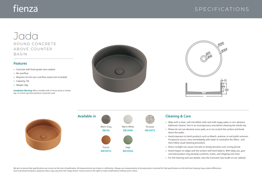 Fienza Jada Round Concrete Above Counter Basin Warm Grey