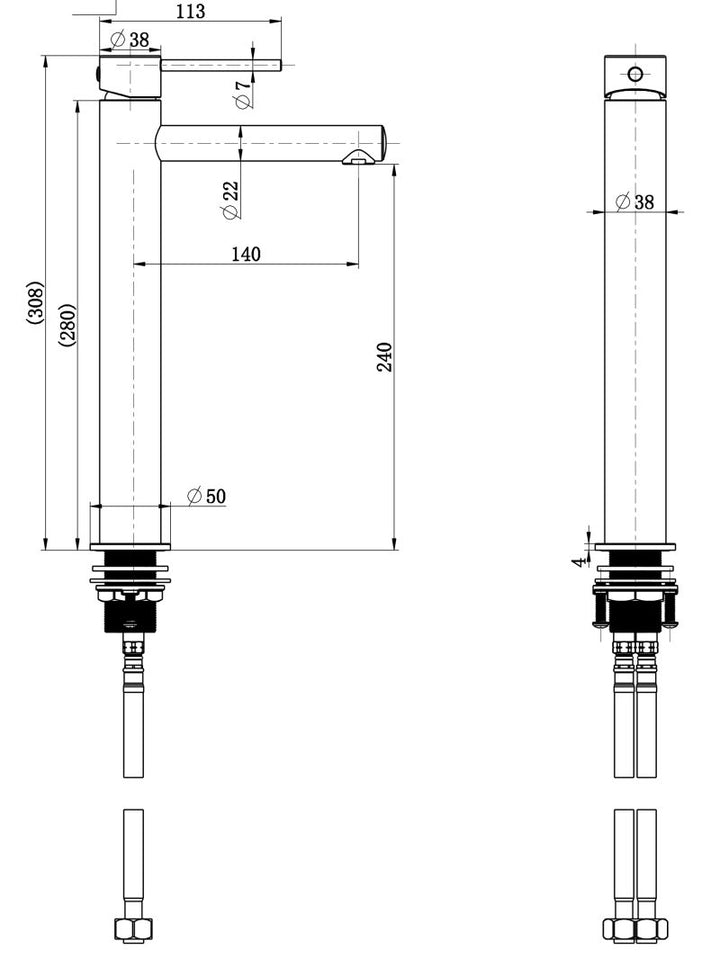 Technical drawing of a cylindrical component with dimensions