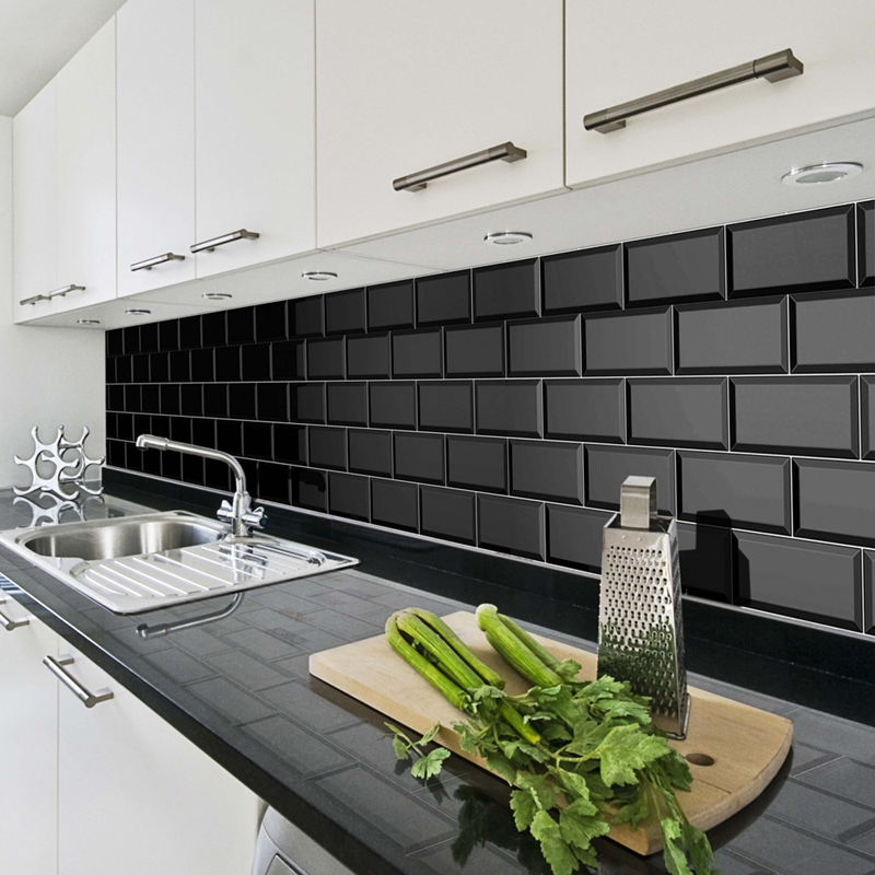 London Series Black Beveled Gloss Wall Tile 75x150mm