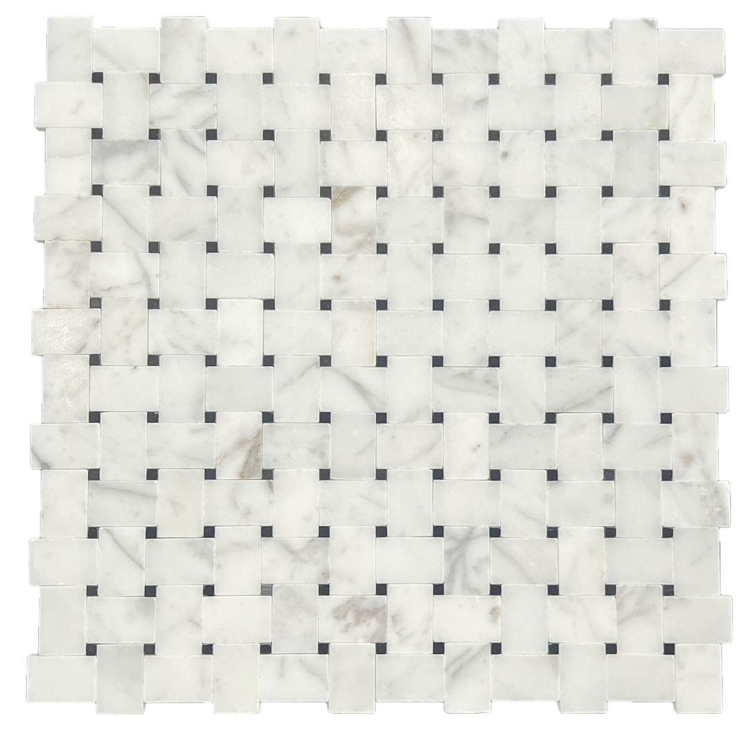 Mini Basketweave Statuario & Nero Marquina dots