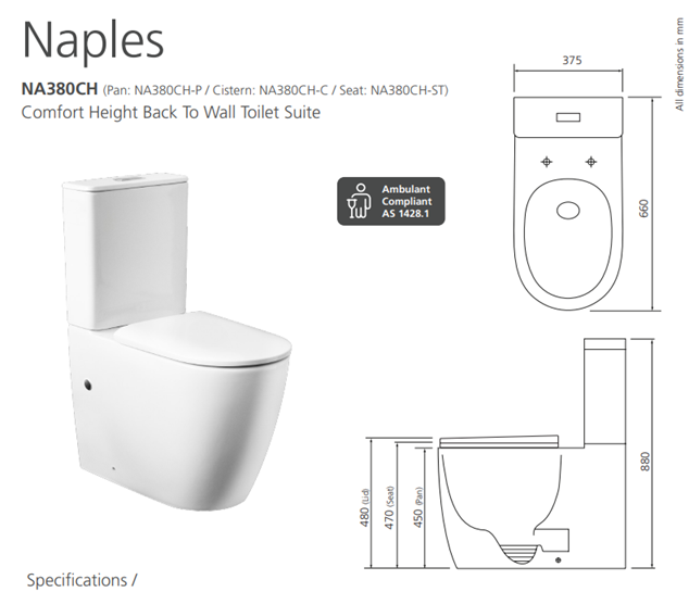 Oliveri Naples Comfort Height Back To Wall Toilet Suite