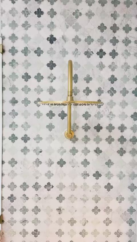 Cairo Carrara and Peacock Green Tumbled Stone Mosaic