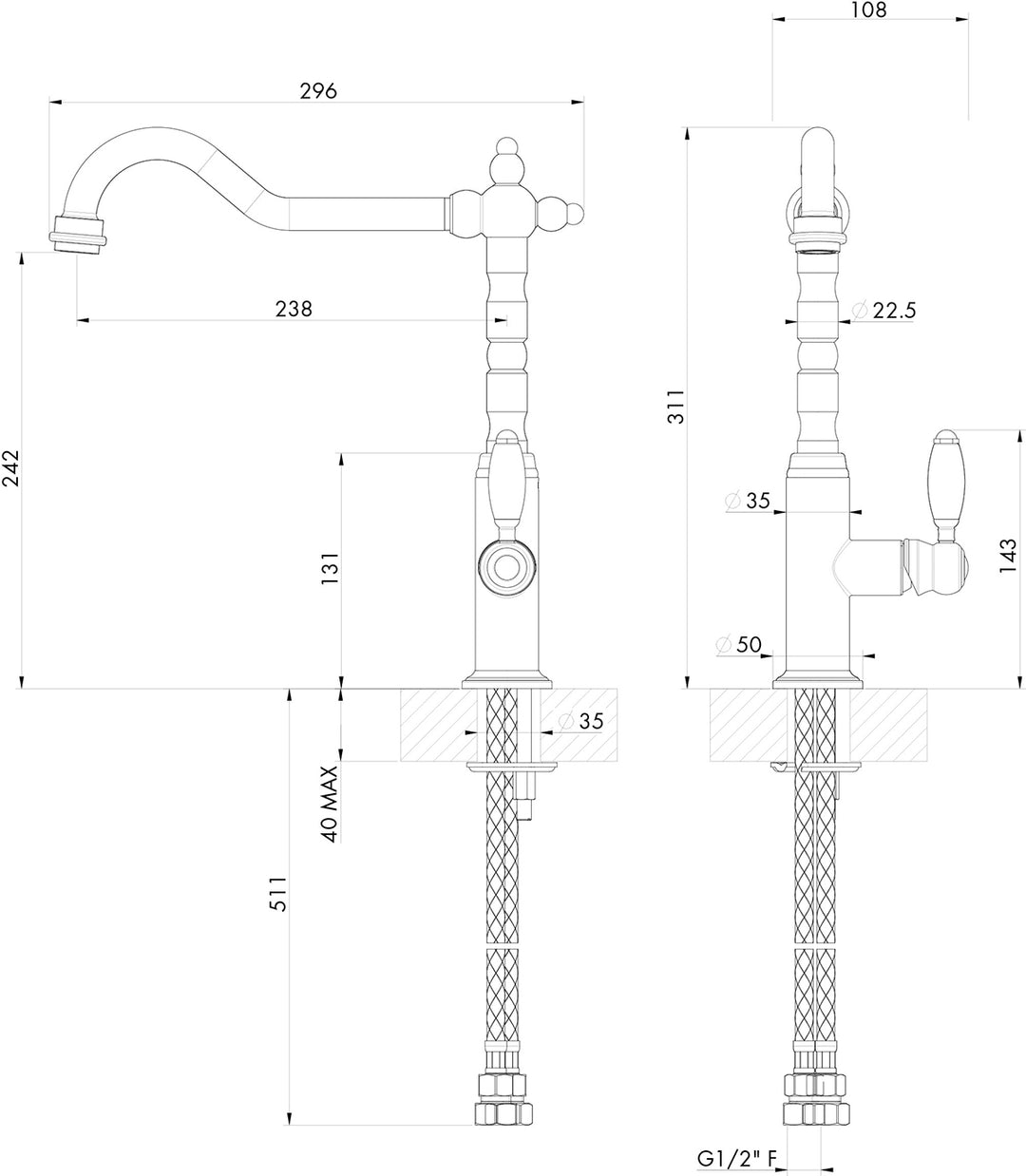 Turner Hastings Providence Single Mixer Tap - Matte Black