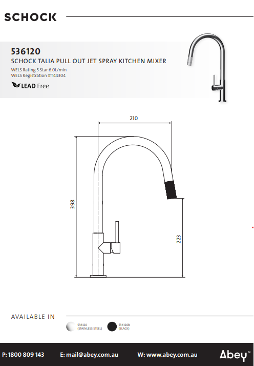 Abey Schock Talia Pull Out with Jet Spray Function Kitchen Mixer