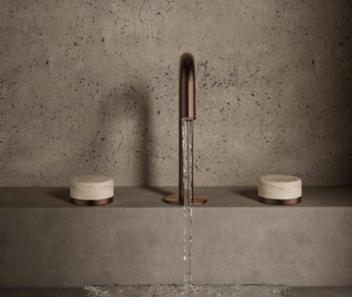 Nero Serenity Basin Set Arc Spout With Rome Travertine Handle